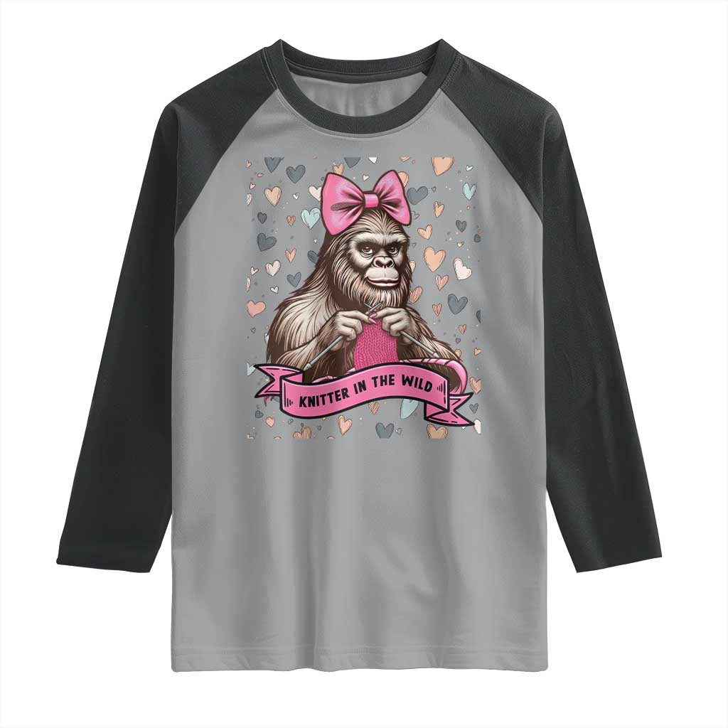 Funny Bigfoot Knitting Raglan Shirt Knitter In The Wild TS12 Sport Gray Black Print Your Wear