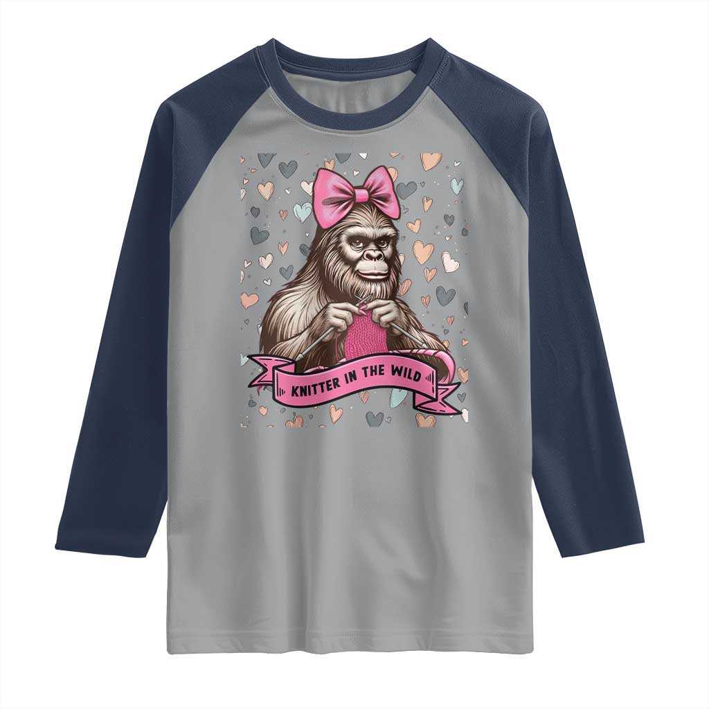 Funny Bigfoot Knitting Raglan Shirt Knitter In The Wild TS12 Sport Gray Navy Print Your Wear