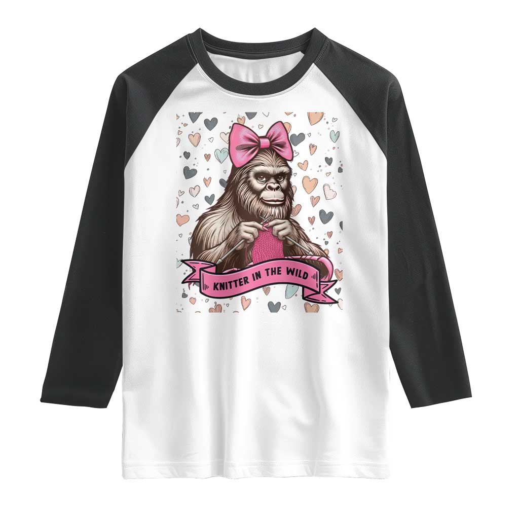 Funny Bigfoot Knitting Raglan Shirt Knitter In The Wild TS12 White Black Print Your Wear
