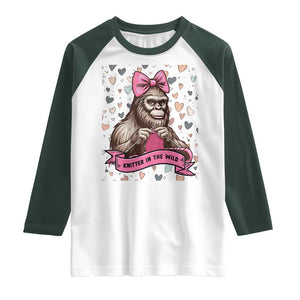 Funny Bigfoot Knitting Raglan Shirt Knitter In The Wild TS12 White Dark Forest Green Print Your Wear