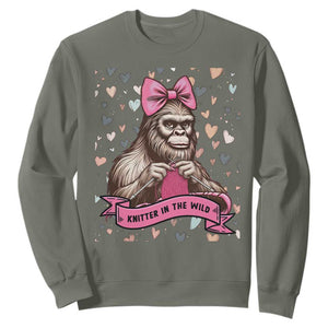 Funny Bigfoot Knitting Sweatshirt Knitter In The Wild TS12 Military Green Print Your Wear