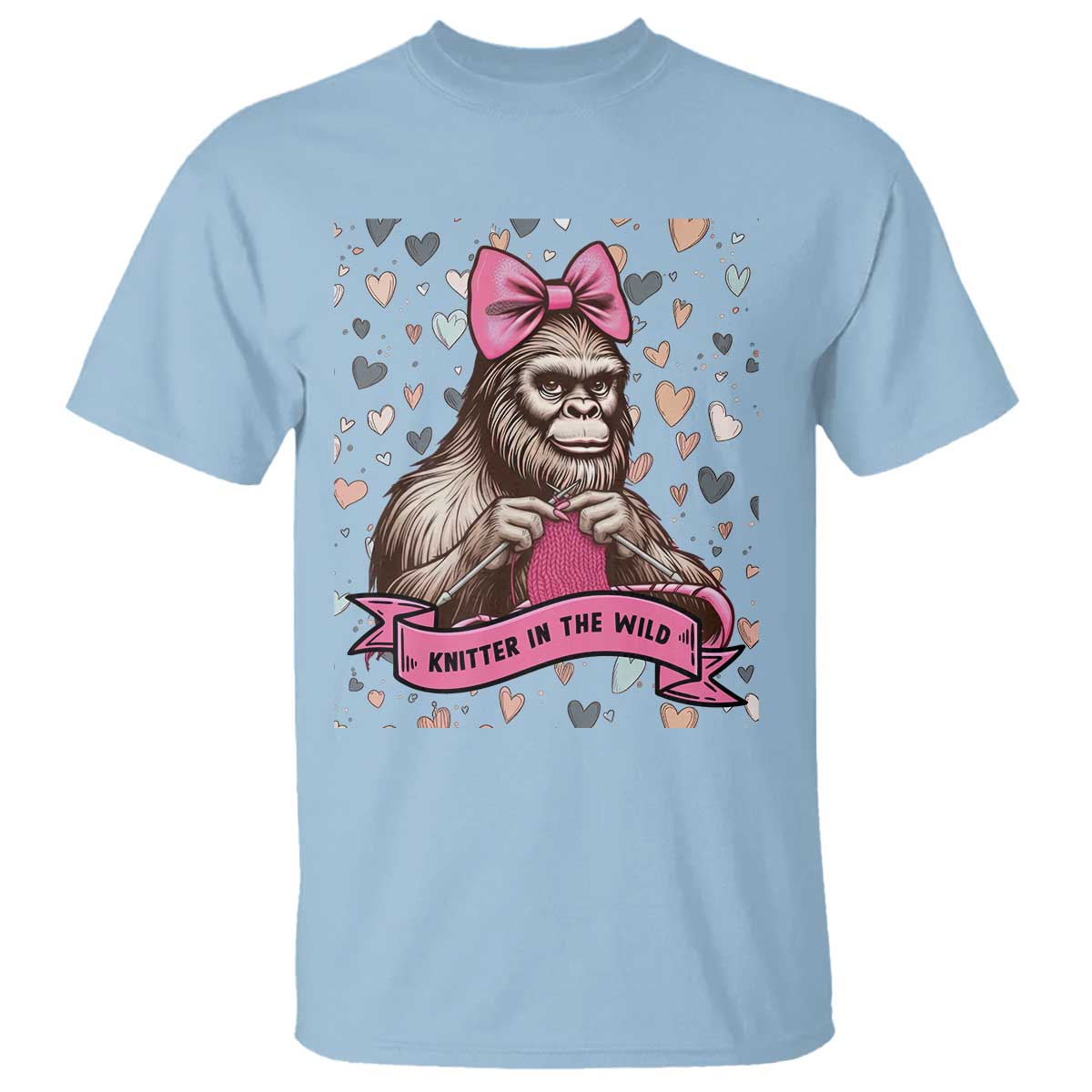 Funny Bigfoot Knitting T Shirt Knitter In The Wild TS12 Light Blue Print Your Wear