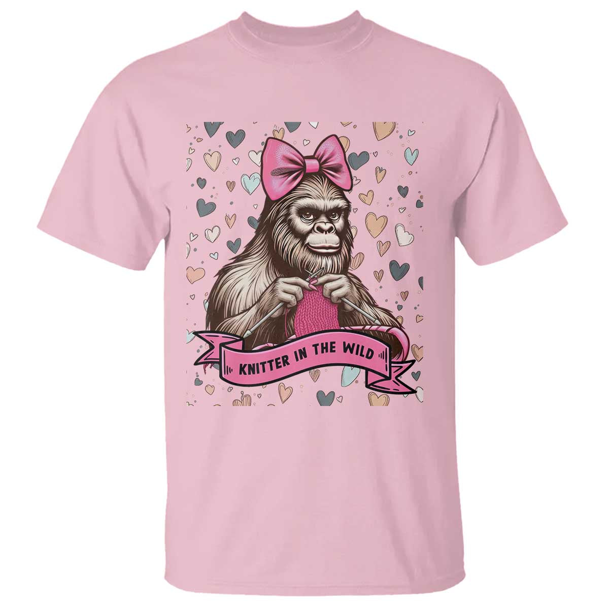Funny Bigfoot Knitting T Shirt Knitter In The Wild TS12 Light Pink Print Your Wear