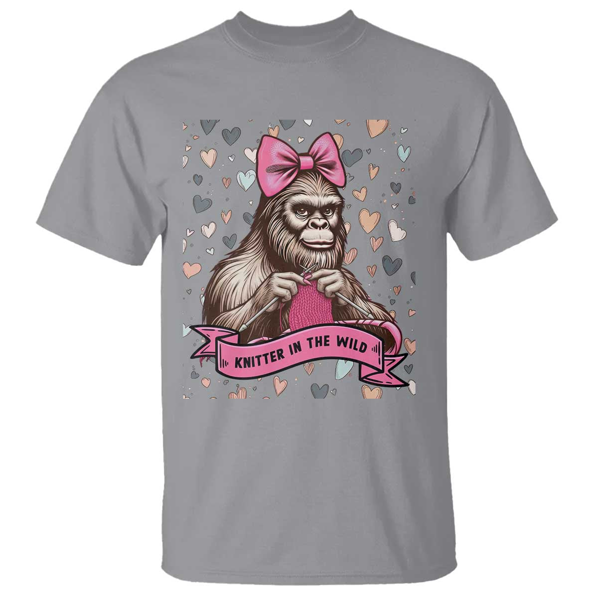 Funny Bigfoot Knitting T Shirt Knitter In The Wild TS12 Sport Gray Print Your Wear