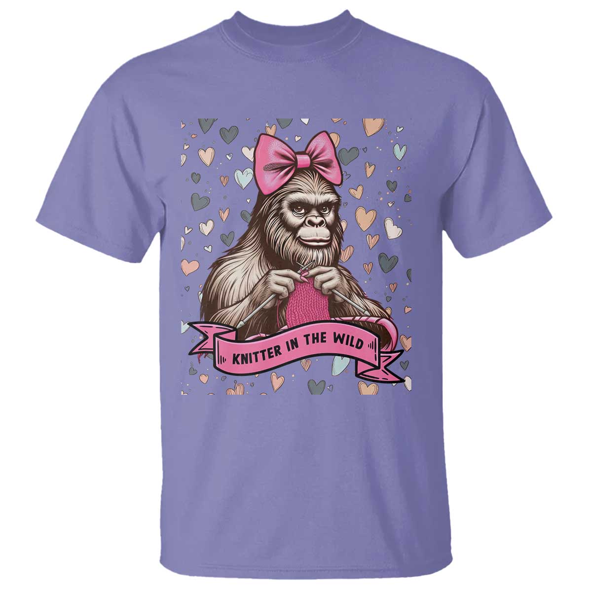 Funny Bigfoot Knitting T Shirt Knitter In The Wild TS12 Violet Print Your Wear