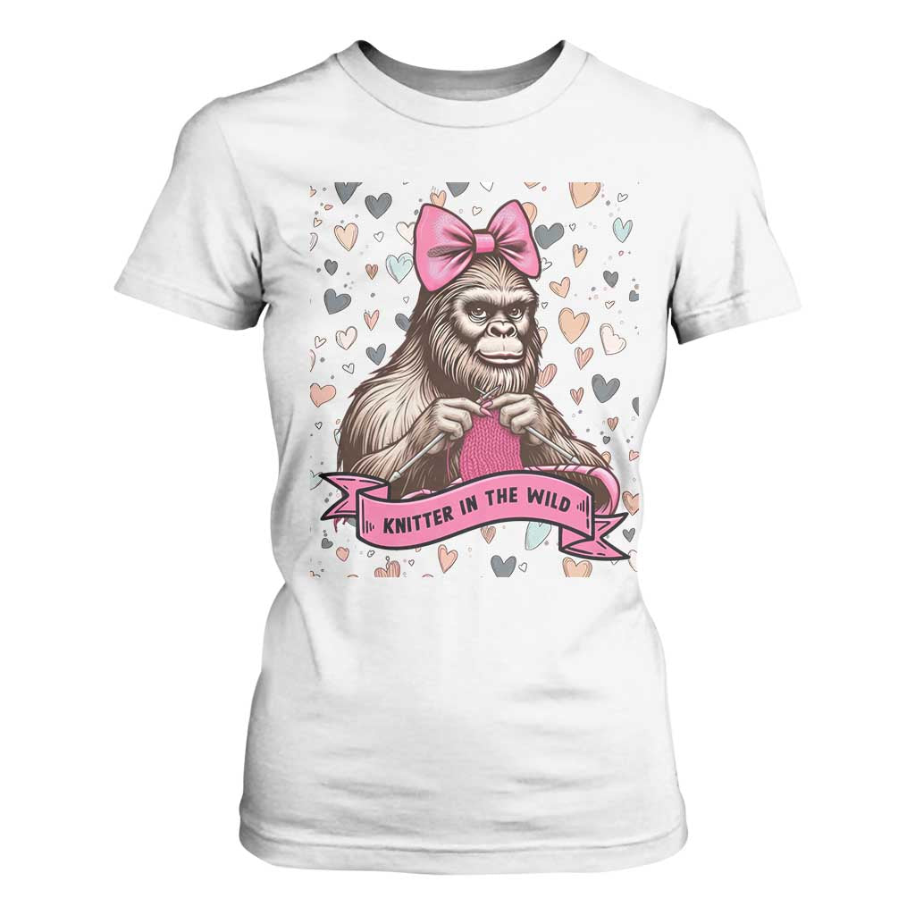 Funny Bigfoot Knitting T Shirt For Women Knitter In The Wild TS12 White Print Your Wear