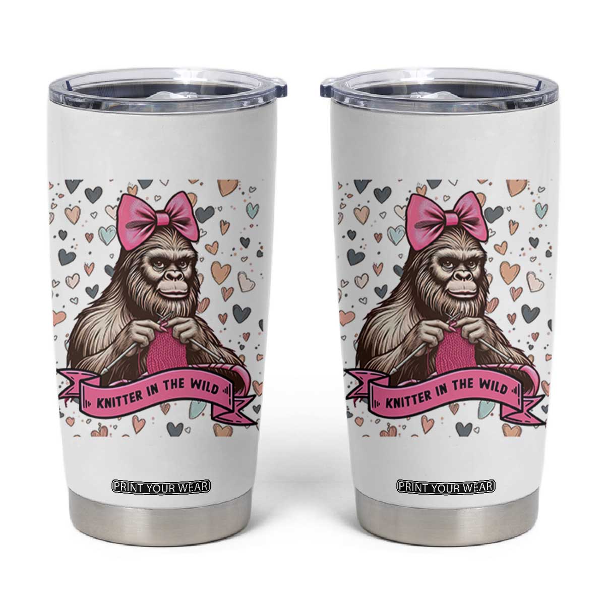 Funny Bigfoot Knitting Tumbler Cup Knitter In The Wild TS12 White Print Your Wear