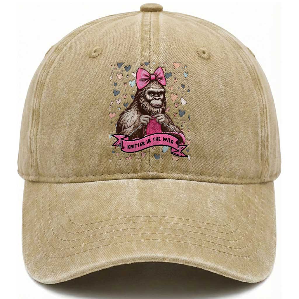 Funny Bigfoot Knitting Washed Cotton Baseball Cap Knitter In The Wild TS12 Print Your Wear