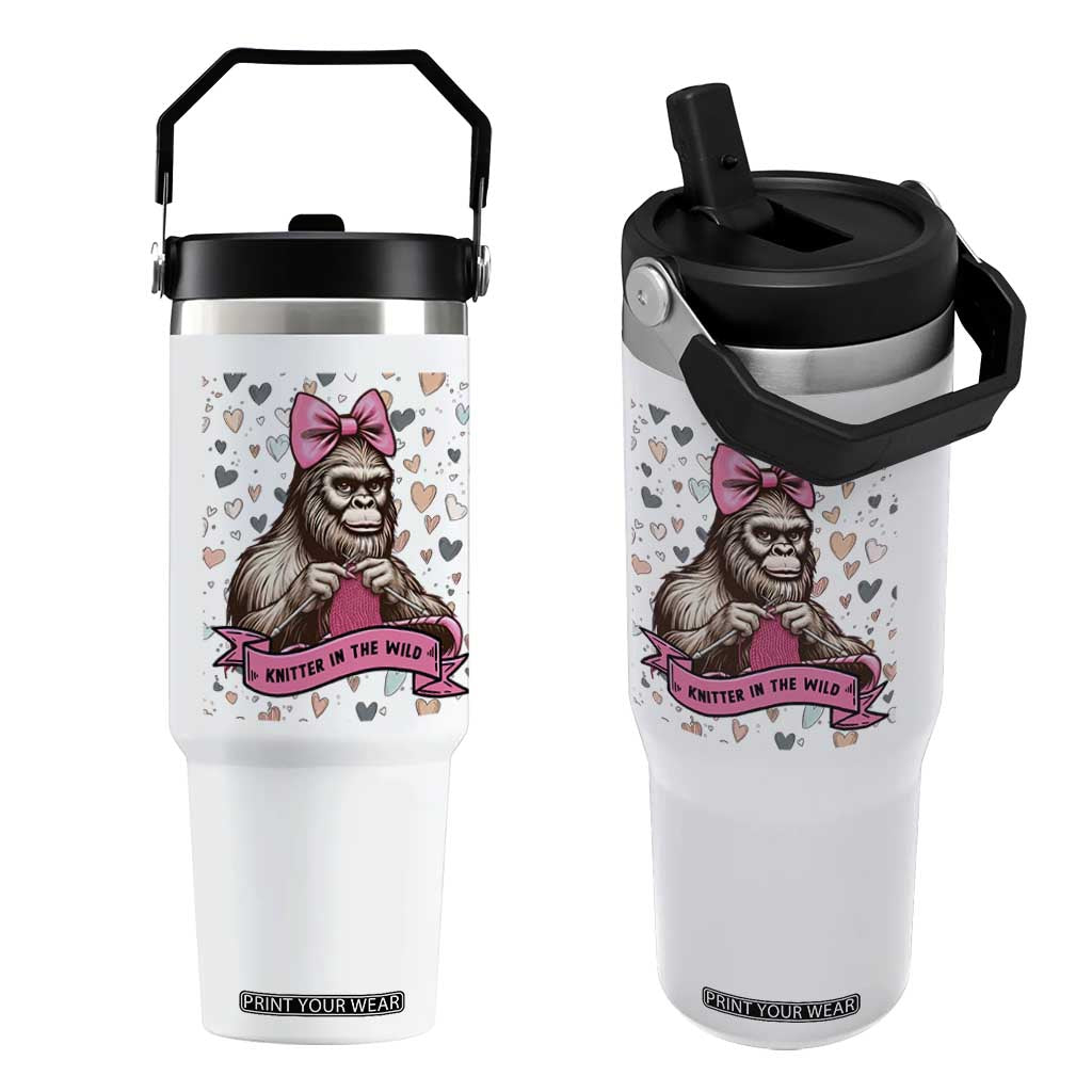 Funny Bigfoot Knitting Flip Straw Tumbler Knitter In The Wild TS12 One Size: 30 oz White Print Your Wear