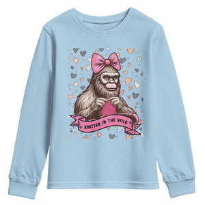 Funny Bigfoot Knitting Youth Sweatshirt Knitter In The Wild TS12 Light Blue Print Your Wear
