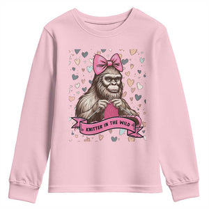 Funny Bigfoot Knitting Youth Sweatshirt Knitter In The Wild TS12 Light Pink Print Your Wear