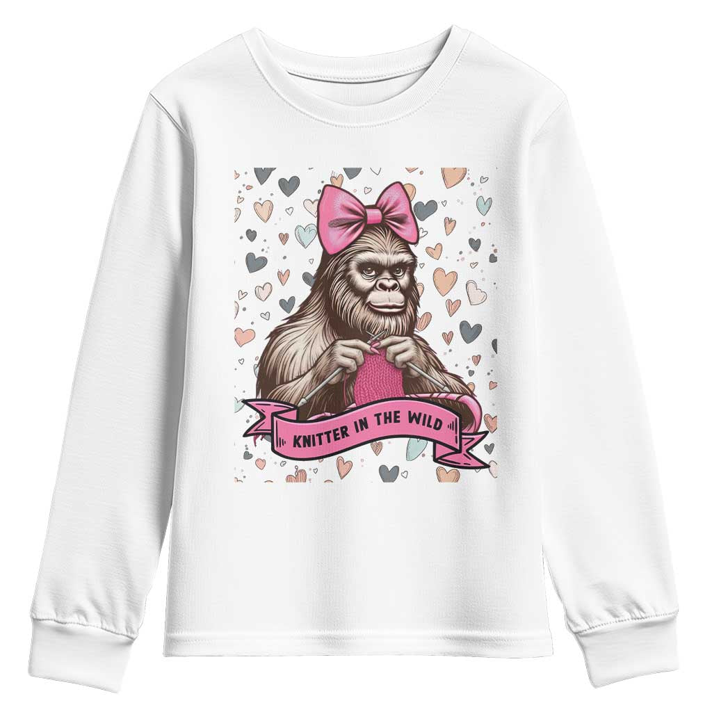 Funny Bigfoot Knitting Youth Sweatshirt Knitter In The Wild TS12 White Print Your Wear