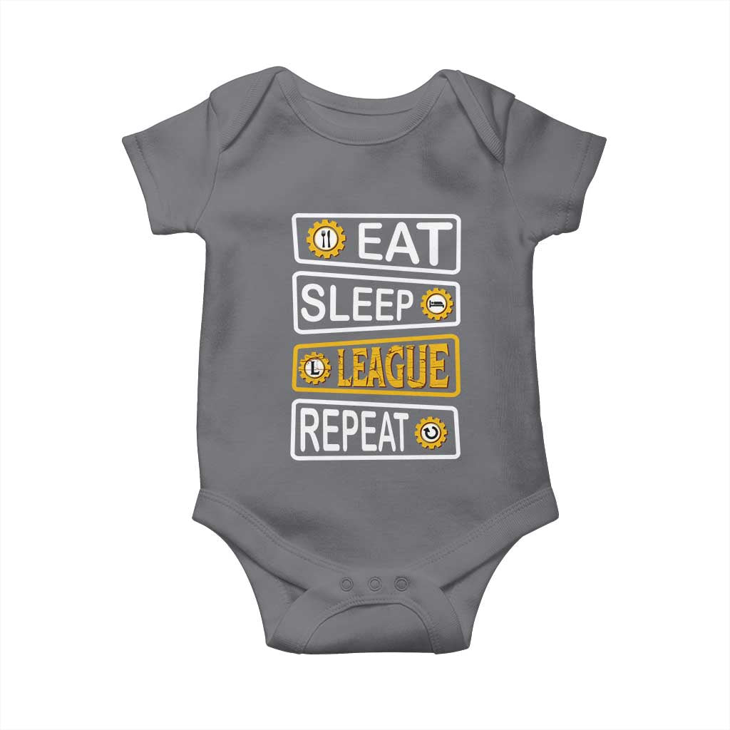 Funny Eat Sleep League Repeat Baby Onesie Gaming Quote Gift For Gamer TS12 Charcoal Print Your Wear