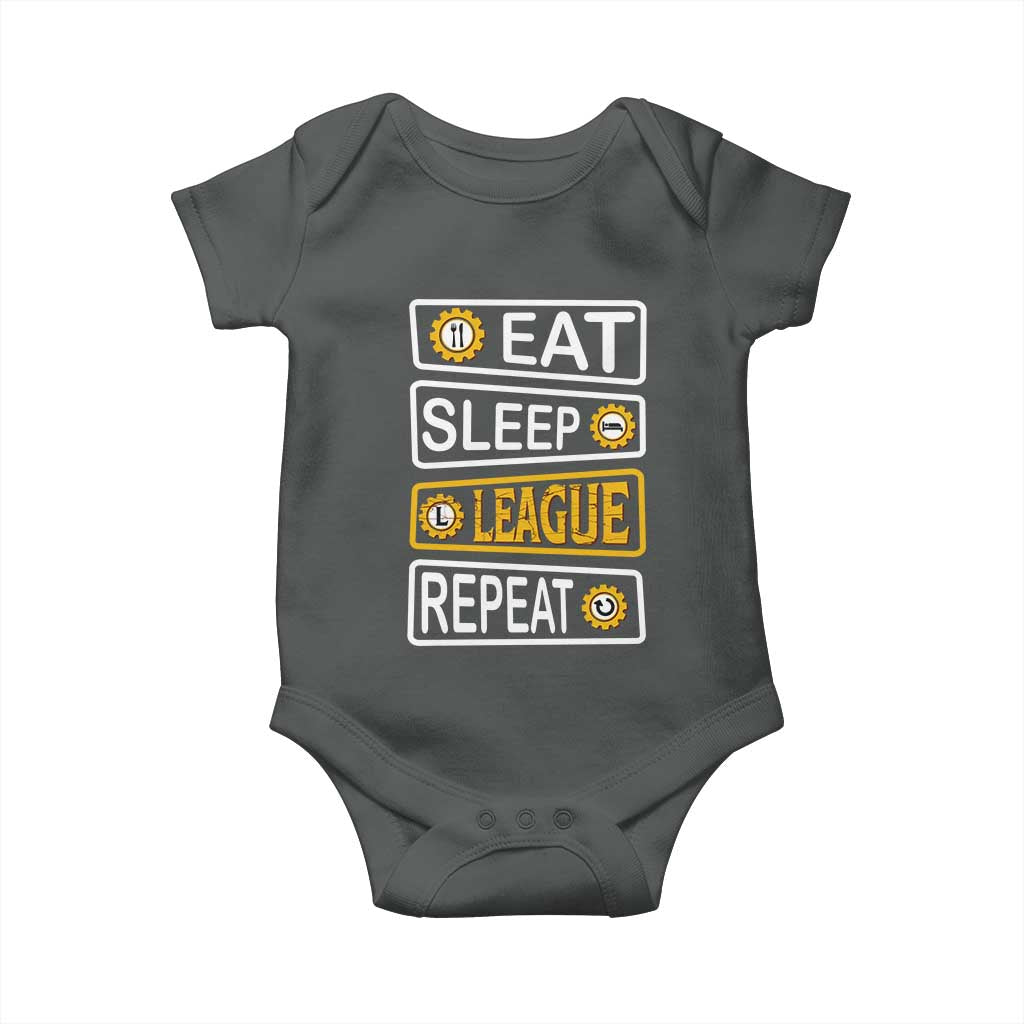 Funny Eat Sleep League Repeat Baby Onesie Gaming Quote Gift For Gamer TS12 Dark Heather Print Your Wear