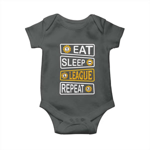 Funny Eat Sleep League Repeat Baby Onesie Gaming Quote Gift For Gamer TS12 Dark Heather Print Your Wear