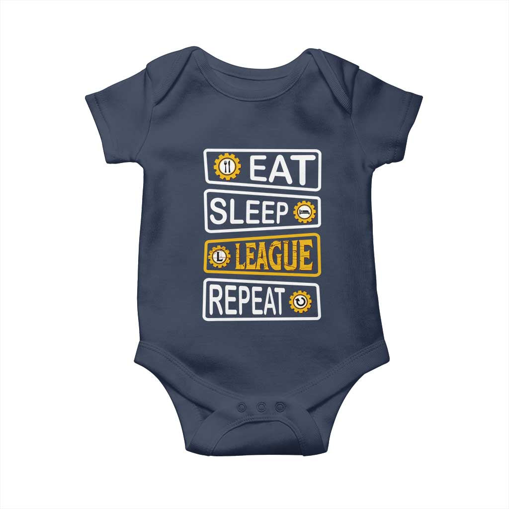 Funny Eat Sleep League Repeat Baby Onesie Gaming Quote Gift For Gamer TS12 Navy Print Your Wear