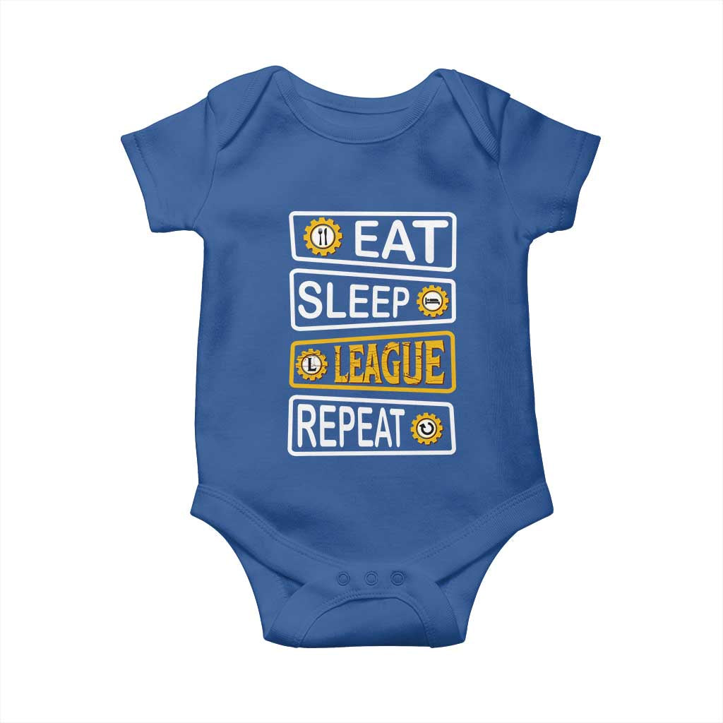 Funny Eat Sleep League Repeat Baby Onesie Gaming Quote Gift For Gamer TS12 Royal Blue Print Your Wear