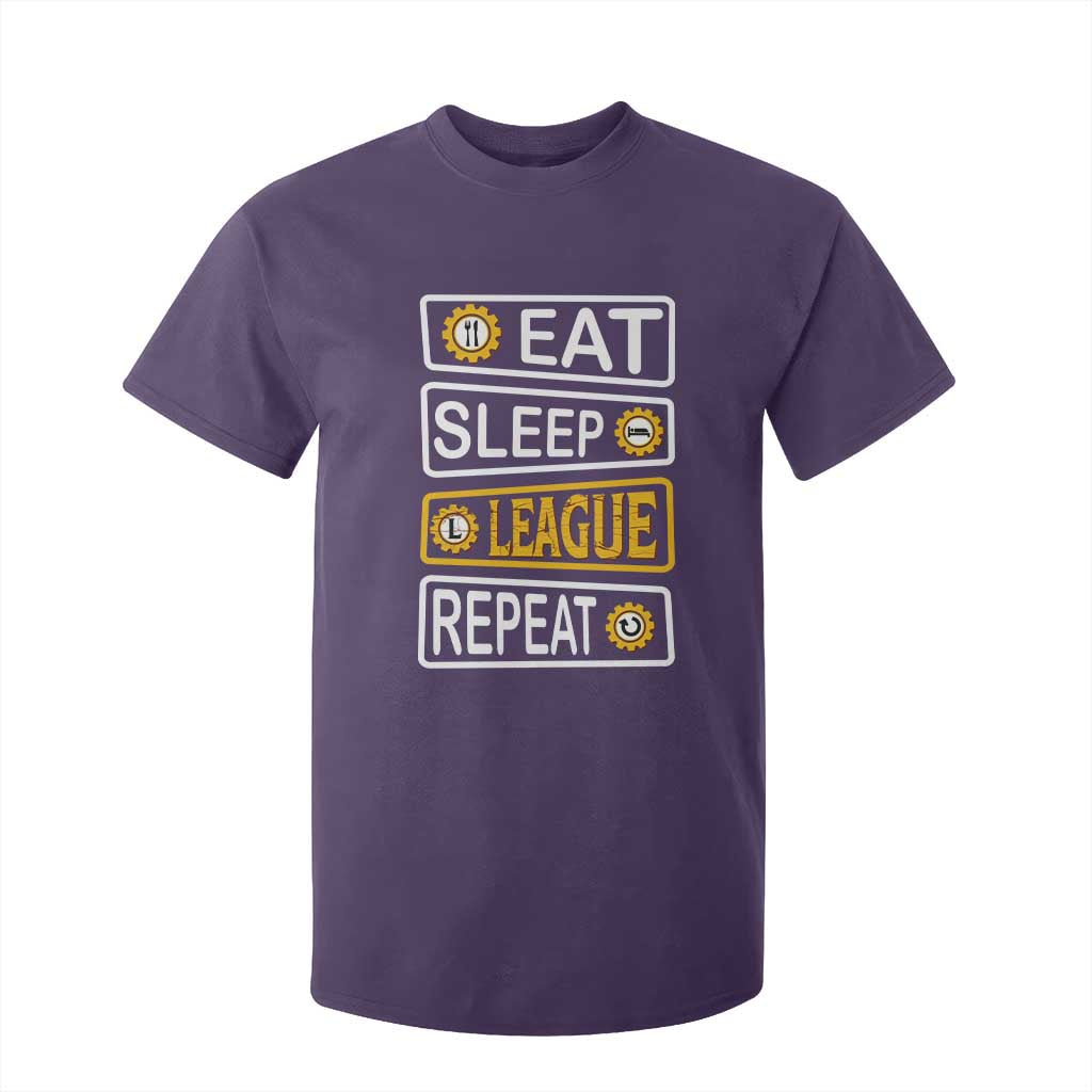 Funny Eat Sleep League Repeat T Shirt For Kid Gaming Quote Gift For Gamer TS12 Purple Print Your Wear
