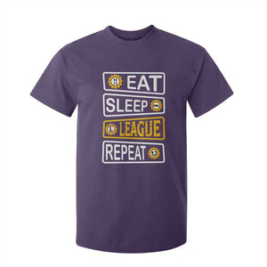Funny Eat Sleep League Repeat T Shirt For Kid Gaming Quote Gift For Gamer TS12 Purple Print Your Wear