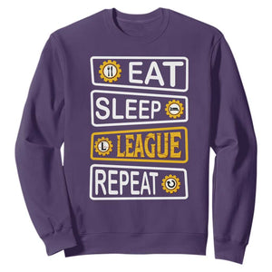 Funny Eat Sleep League Repeat Sweatshirt Gaming Quote Gift For Gamer TS12 Purple Print Your Wear