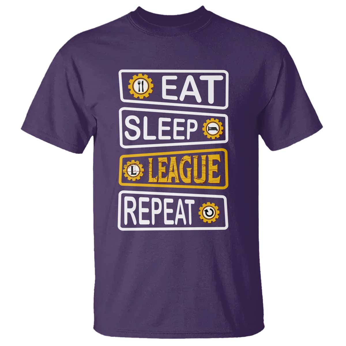 Funny Eat Sleep League Repeat T Shirt Gaming Quote Gift For Gamer TS12 Purple Print Your Wear