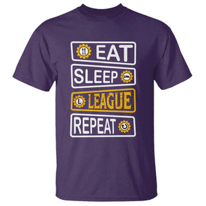 Funny Eat Sleep League Repeat T Shirt Gaming Quote Gift For Gamer TS12 Purple Print Your Wear