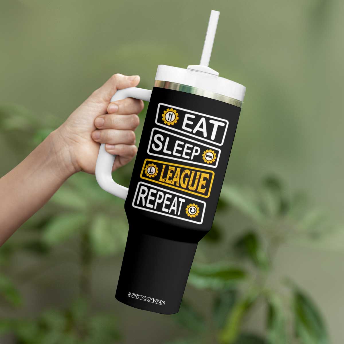 Funny Eat Sleep League Repeat Tumbler With Handle Gaming Quote Gift For Gamer TS12 Print Your Wear