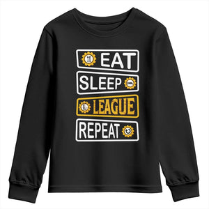 Funny Eat Sleep League Repeat Youth Sweatshirt Gaming Quote Gift For Gamer TS12 Black Print Your Wear