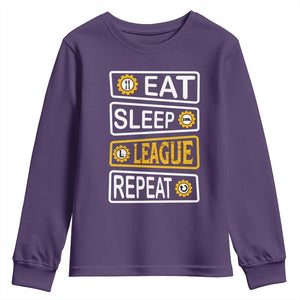 Funny Eat Sleep League Repeat Youth Sweatshirt Gaming Quote Gift For Gamer TS12 Purple Print Your Wear