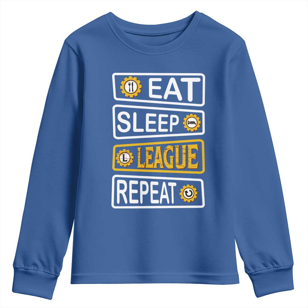 Funny Eat Sleep League Repeat Youth Sweatshirt Gaming Quote Gift For Gamer TS12 Royal Blue Print Your Wear