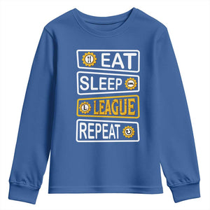 Funny Eat Sleep League Repeat Youth Sweatshirt Gaming Quote Gift For Gamer TS12 Royal Blue Print Your Wear