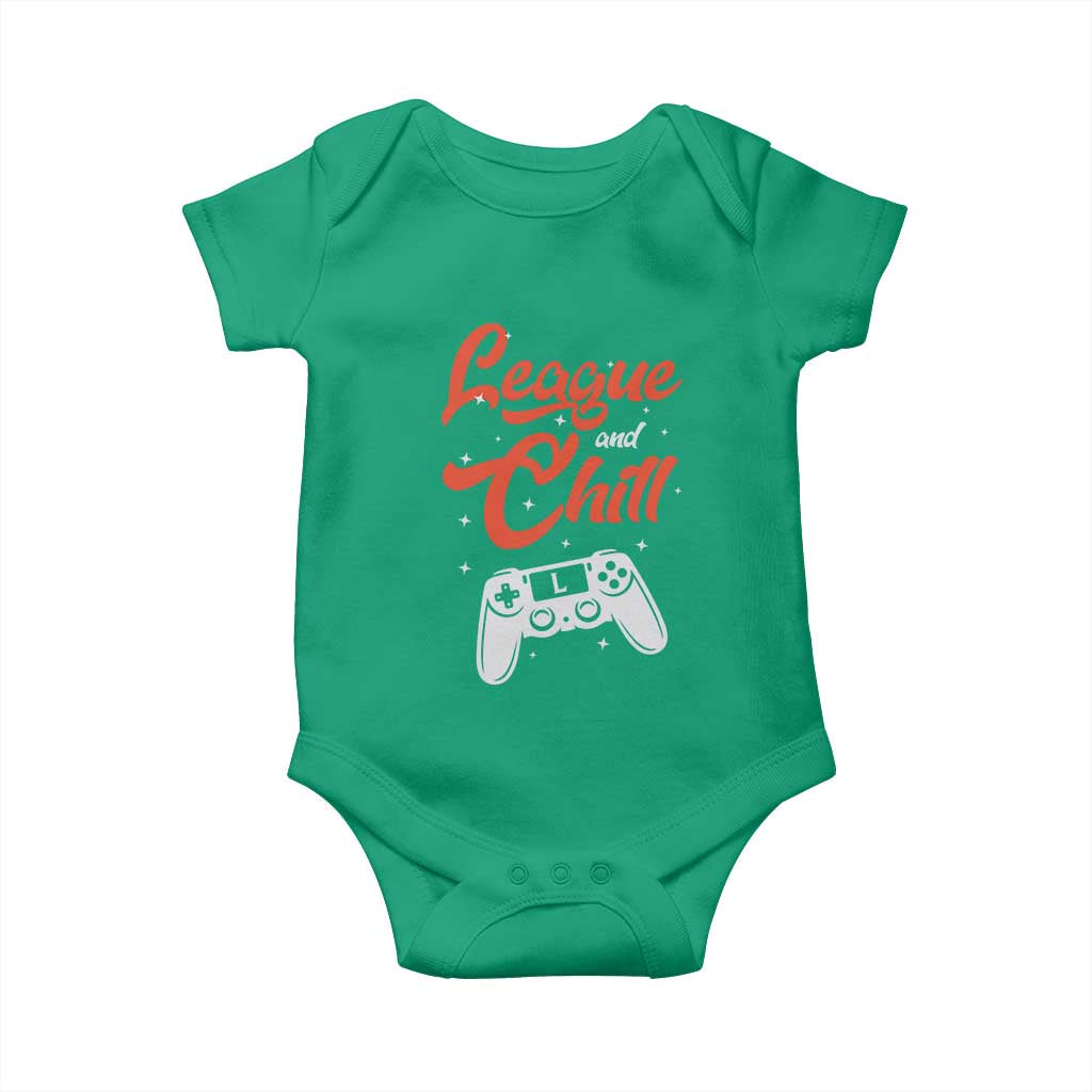 League And Chill Baby Onesie Funny Gaming Quote Gift For Gamer TS12 Irish Green Print Your Wear