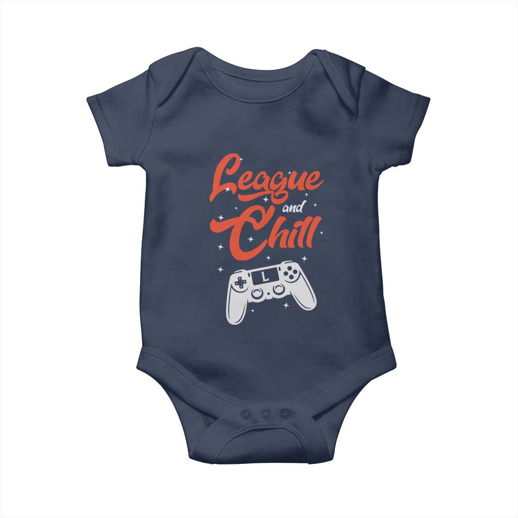 League And Chill Baby Onesie Funny Gaming Quote Gift For Gamer TS12 Navy Print Your Wear