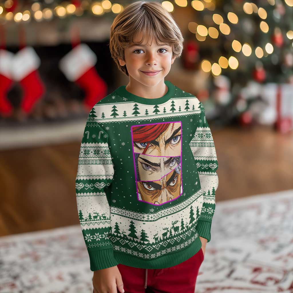 Futuristic Legends Anime Eyes Ugly Christmas Sweater Gift For League Gamer Fans TS12 Forest Green Beige Print Your Wear