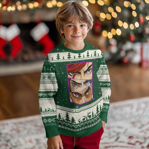 Futuristic Legends Anime Eyes Ugly Christmas Sweater Gift For League Gamer Fans TS12 Forest Green Beige Print Your Wear