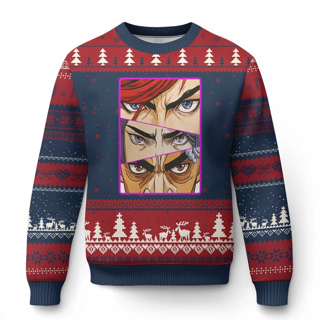Futuristic Legends Anime Eyes Ugly Christmas Sweater Gift For League Gamer Fans TS12 Navy Red Print Your Wear