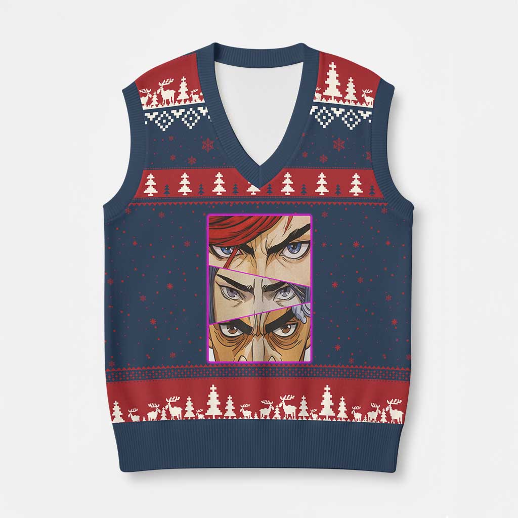 Futuristic Legends Anime Eyes V-Neck Knit Sweater Vest Gift For League Gamer Fans TS12 Navy Red Print Your Wear