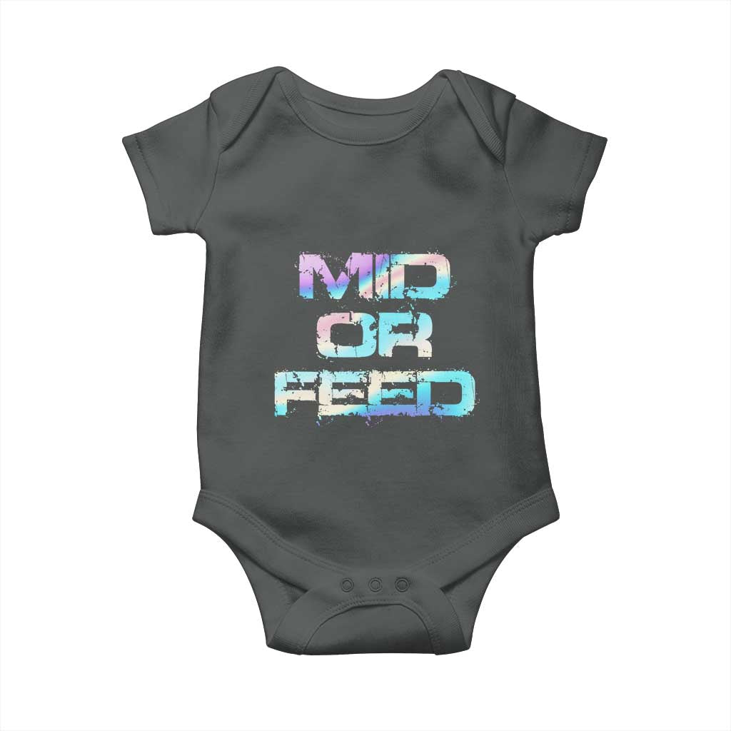 Mid Or Feed Iridescent Effect Baby Onesie Funny Game Lover Gift TS12 Dark Heather Print Your Wear