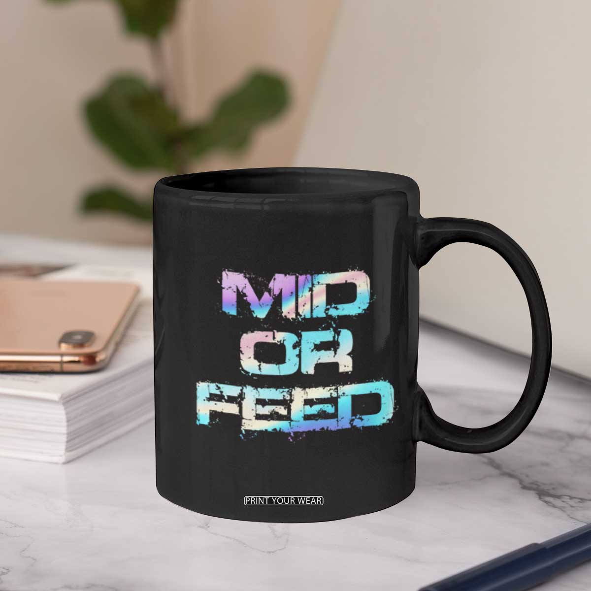 Mid Or Feed Iridescent Effect Coffee Mug Funny Game Lover Gift TS12 Print Your Wear