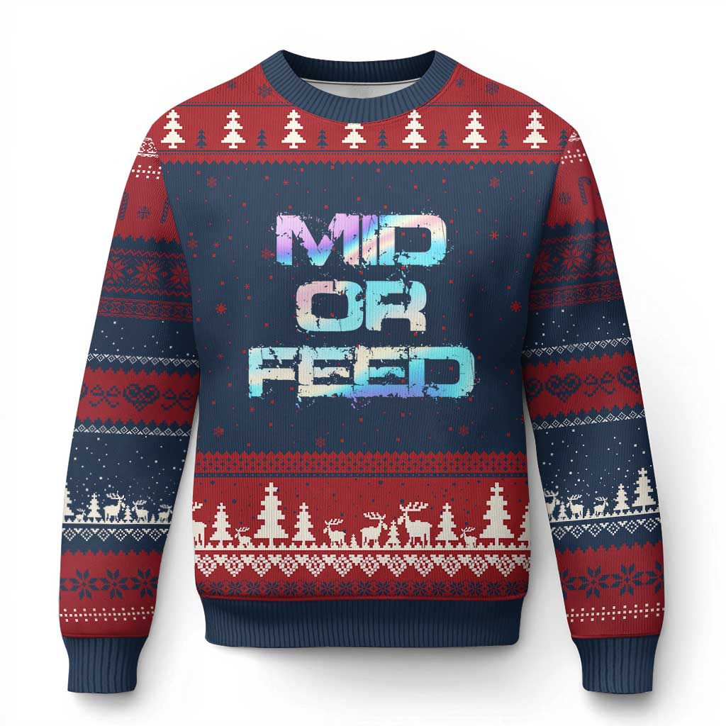 Mid Or Feed Iridescent Effect Ugly Christmas Sweater Funny Game Lover Gift TS12 Navy Red Print Your Wear