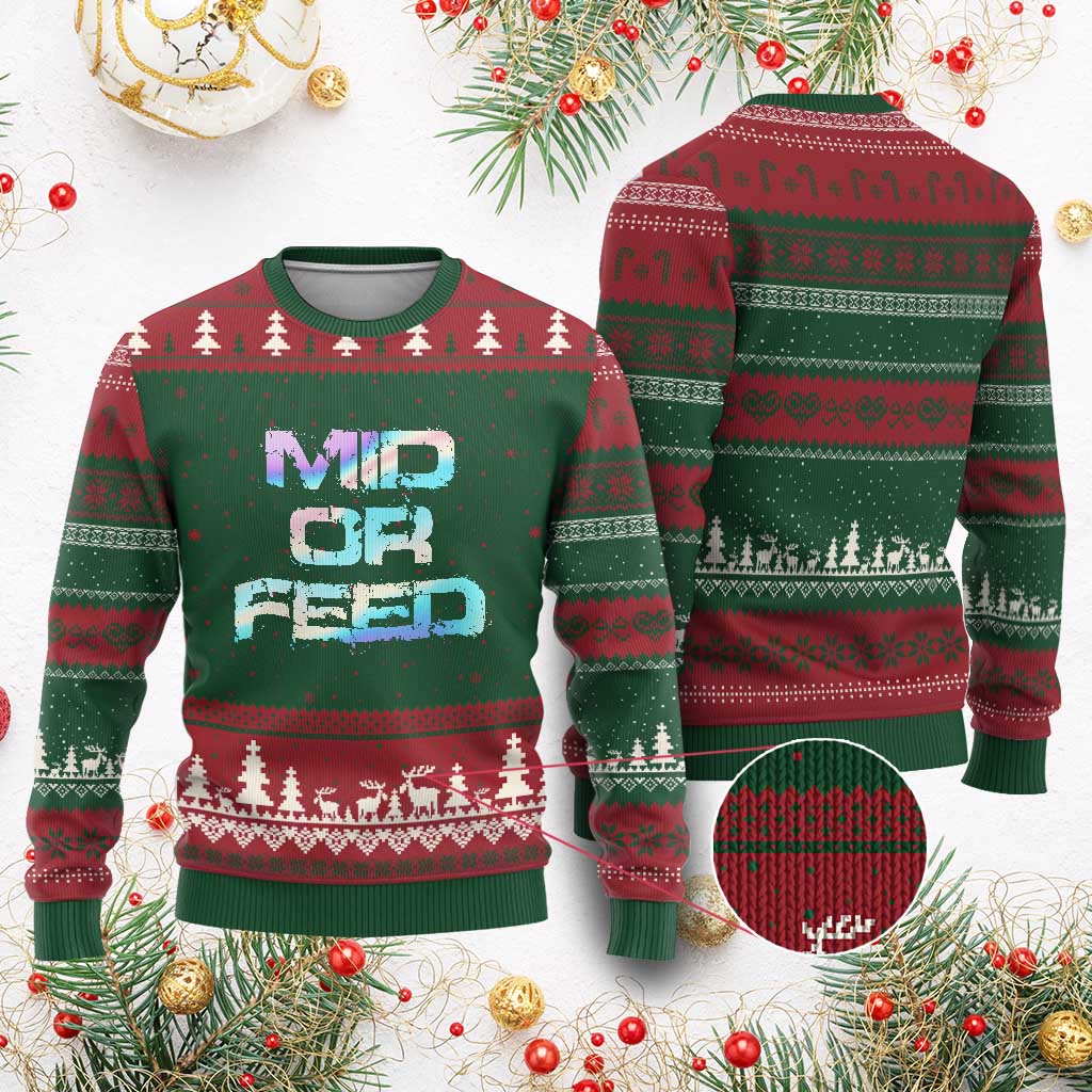Mid Or Feed Iridescent Effect Ugly Christmas Sweater Funny Game Lover Gift TS12 Red Green Print Your Wear