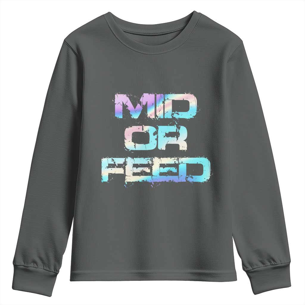 Mid Or Feed Iridescent Effect Youth Sweatshirt Funny Game Lover Gift TS12 Dark Heather Print Your Wear