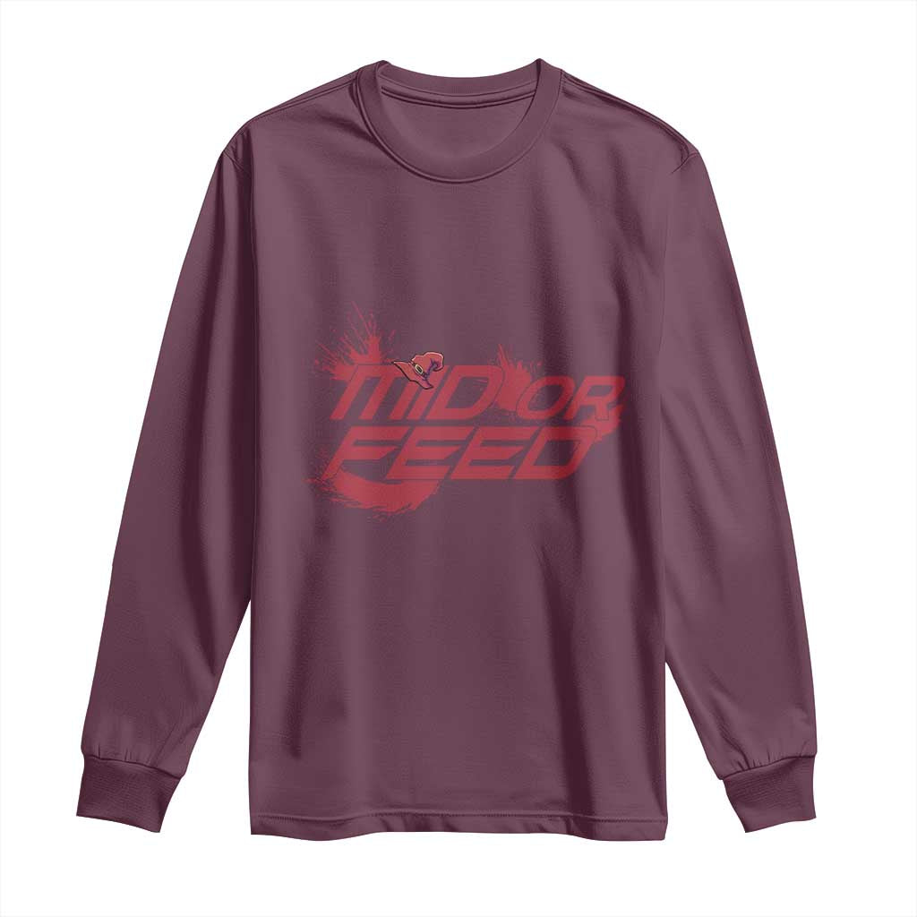 Mid Or Feed Holographic Witch Hat Long Sleeve Shirt Funny Game Lover Gift TS12 Maroon Print Your Wear
