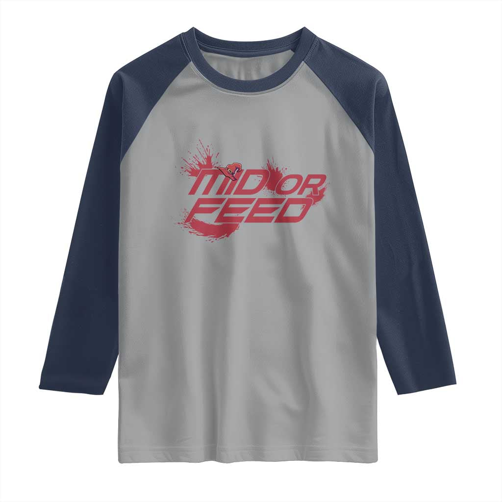 Mid Or Feed Holographic Witch Hat Raglan Shirt Funny Game Lover Gift TS12 Sport Gray Navy Print Your Wear