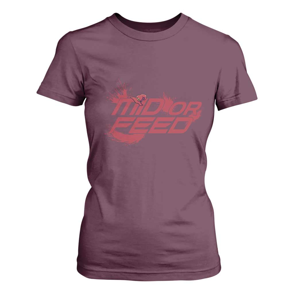 Mid Or Feed Holographic Witch Hat T Shirt For Women Funny Game Lover Gift TS12 Maroon Print Your Wear