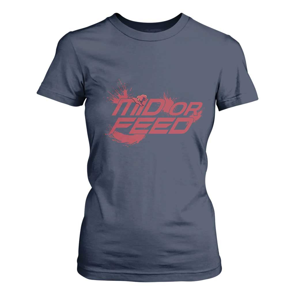 Mid Or Feed Holographic Witch Hat T Shirt For Women Funny Game Lover Gift TS12 Navy Print Your Wear