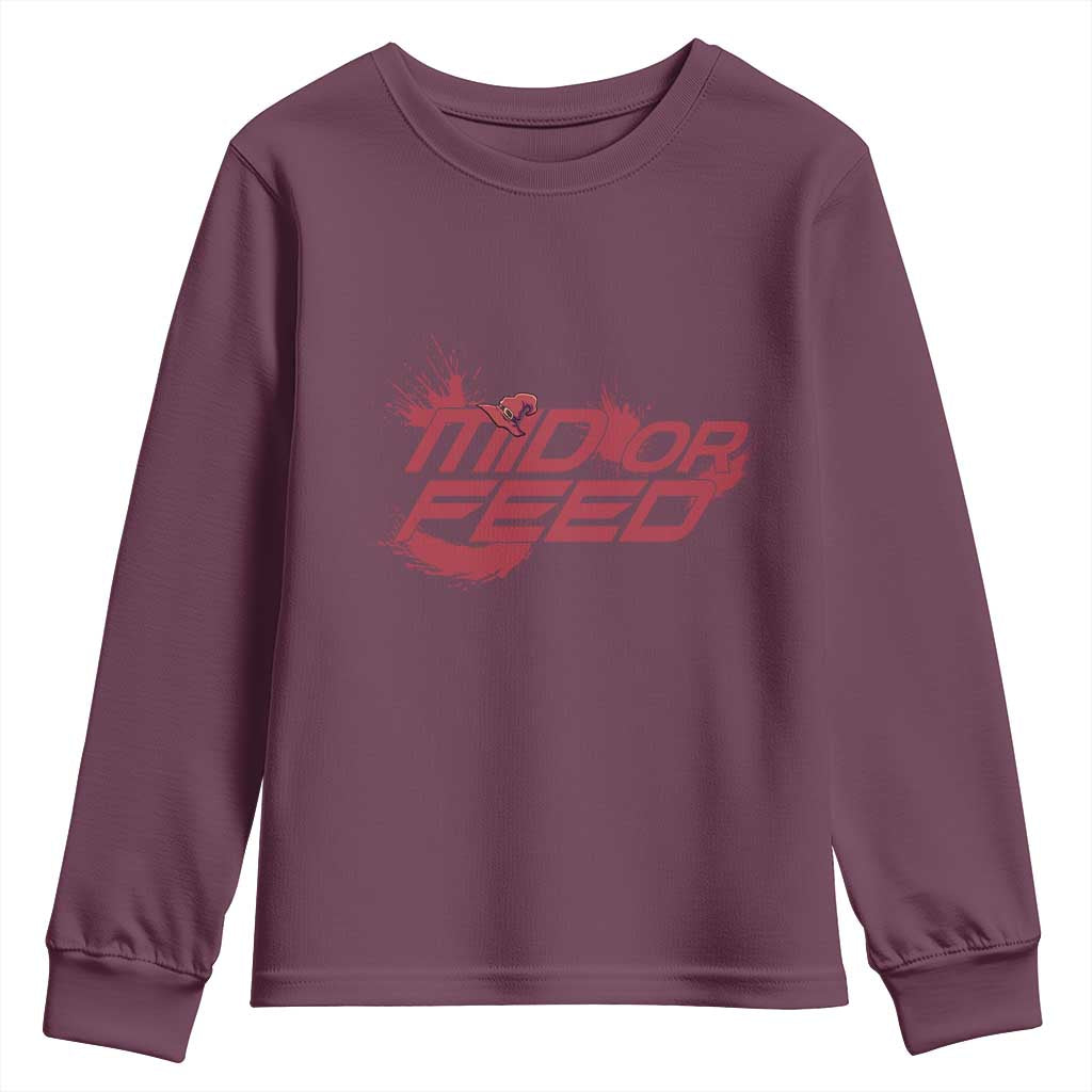 Mid Or Feed Holographic Witch Hat Youth Sweatshirt Funny Game Lover Gift TS12 Maroon Print Your Wear