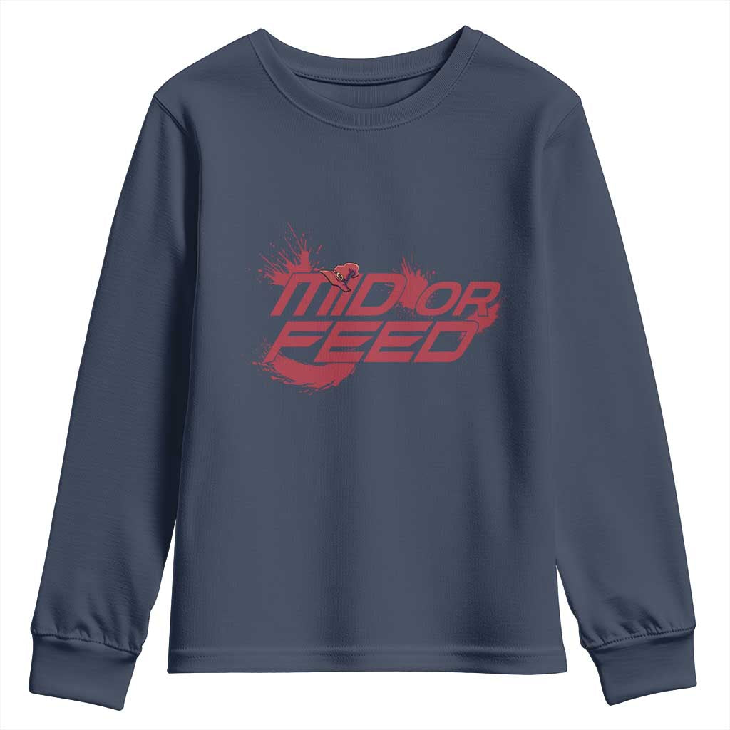 Mid Or Feed Holographic Witch Hat Youth Sweatshirt Funny Game Lover Gift TS12 Navy Print Your Wear