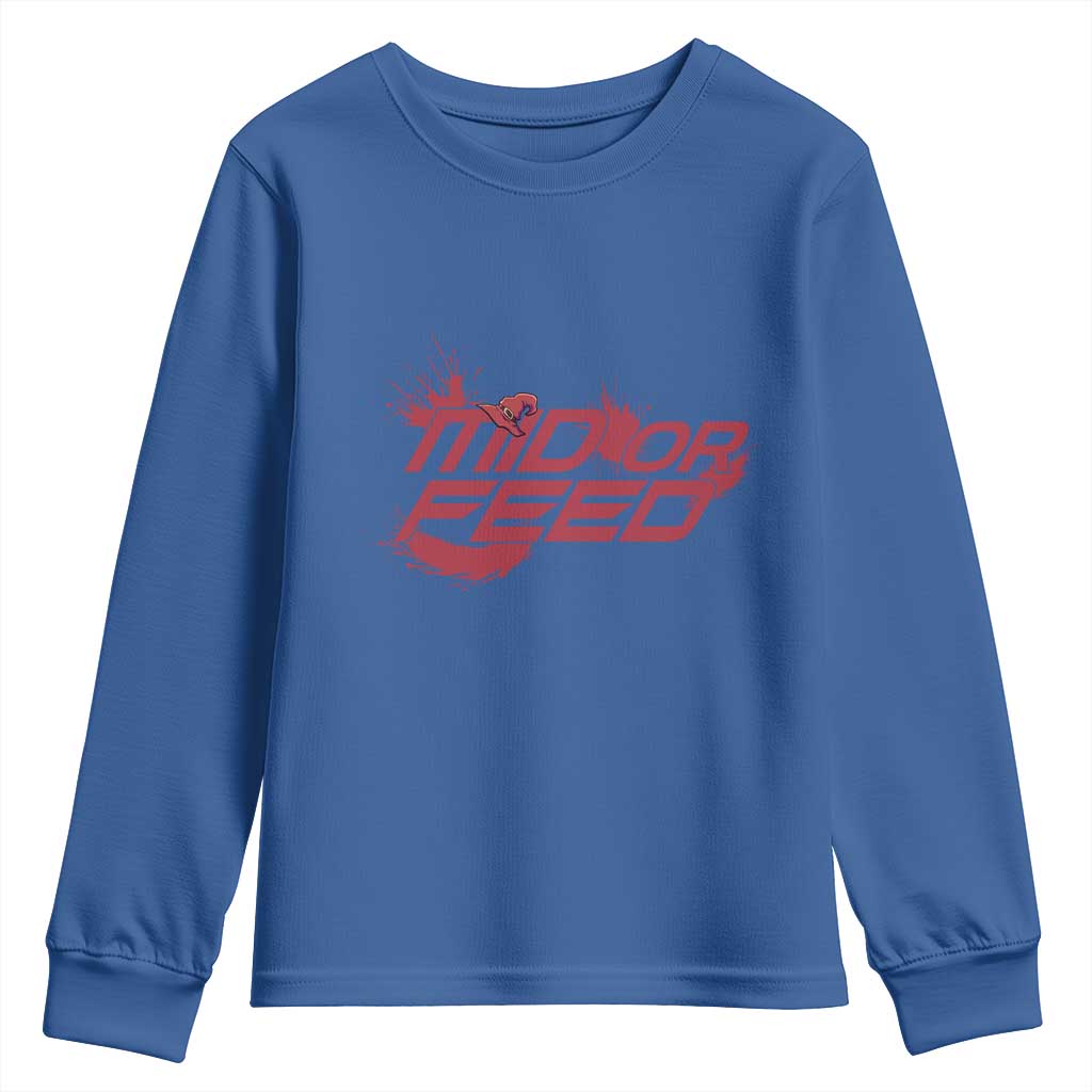 Mid Or Feed Holographic Witch Hat Youth Sweatshirt Funny Game Lover Gift TS12 Royal Blue Print Your Wear