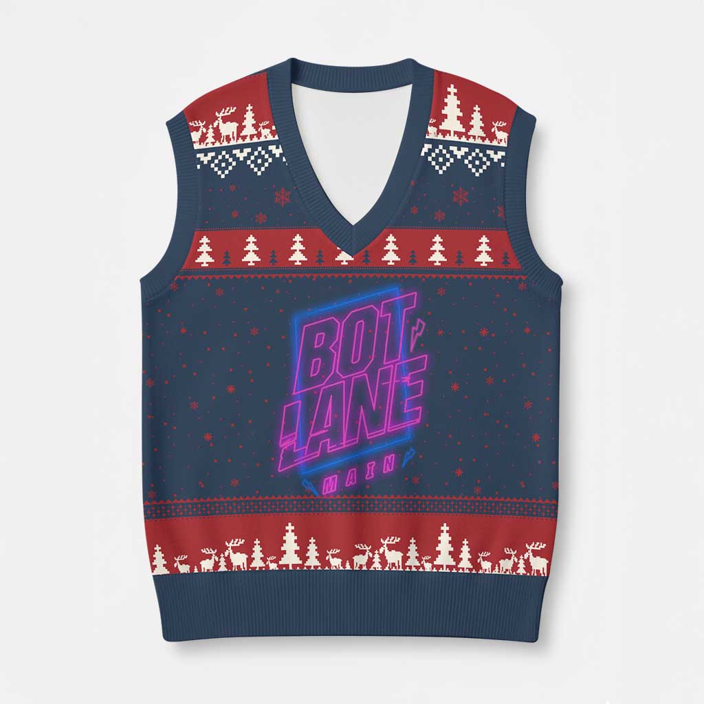 Bot Lane Main Cyberpunk Neon Style V-Neck Knit Sweater Vest Gaming Quote Gift TS12 Navy Red Print Your Wear
